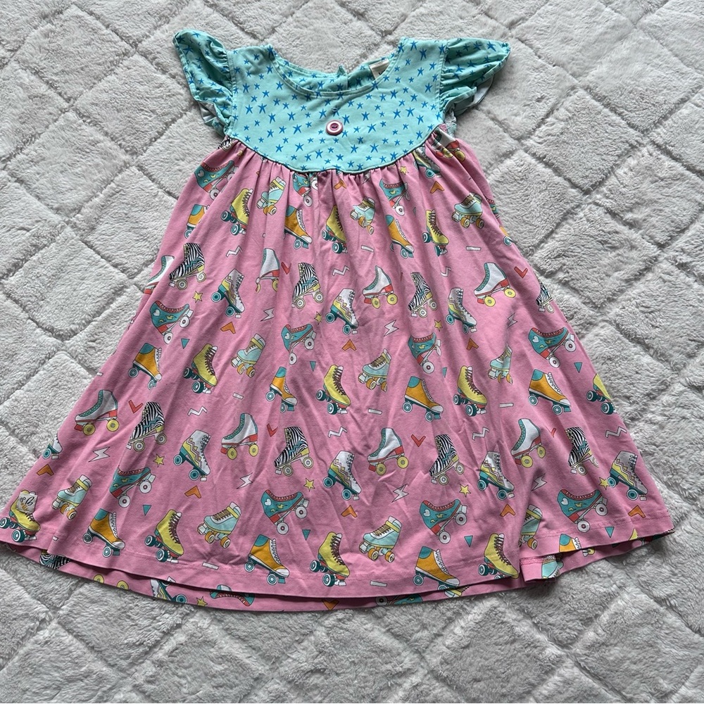 Wildflowers | Teal and Pink Rollerskates & Stars Dress | Size 8